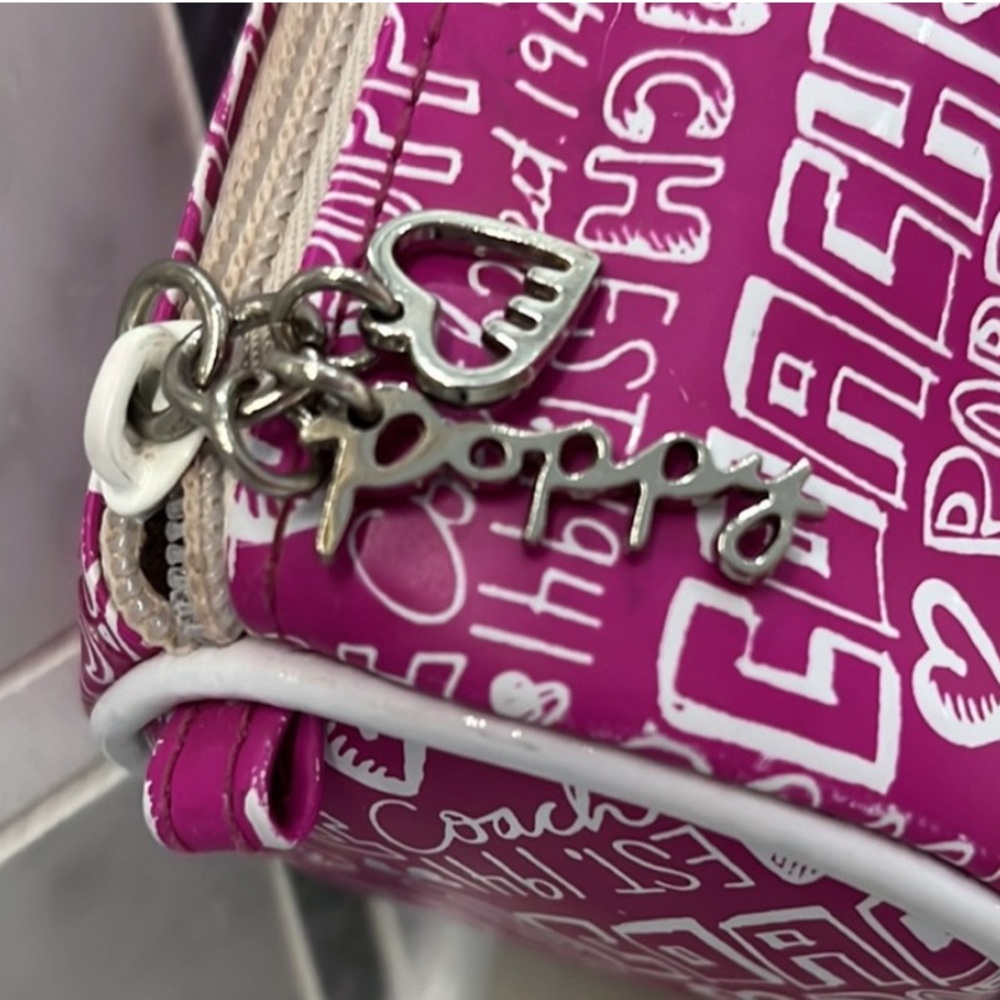 Coach Poppy Flower Tootsie Roll Makeup Brush Pencil barrel Bag Pink and White - Picture 3 of 7